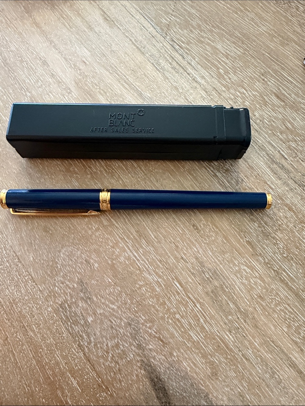 Montblanc Navy Blue and Gold Trim Fountain Pen with Case